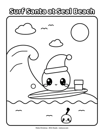 Surf Santa: a coloring page from the Big Kid Edition.