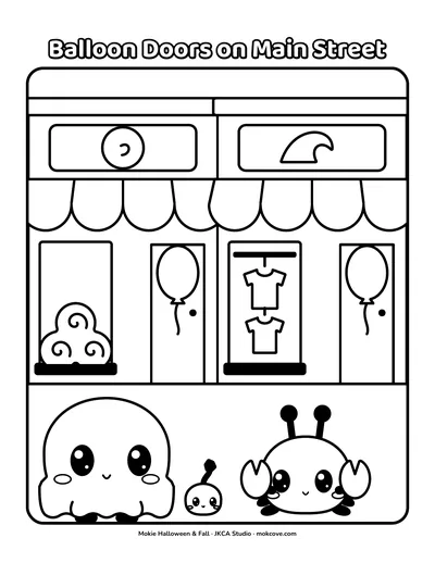 Balloon Doors on Main Street: a coloring page from the Big Kid Edition.