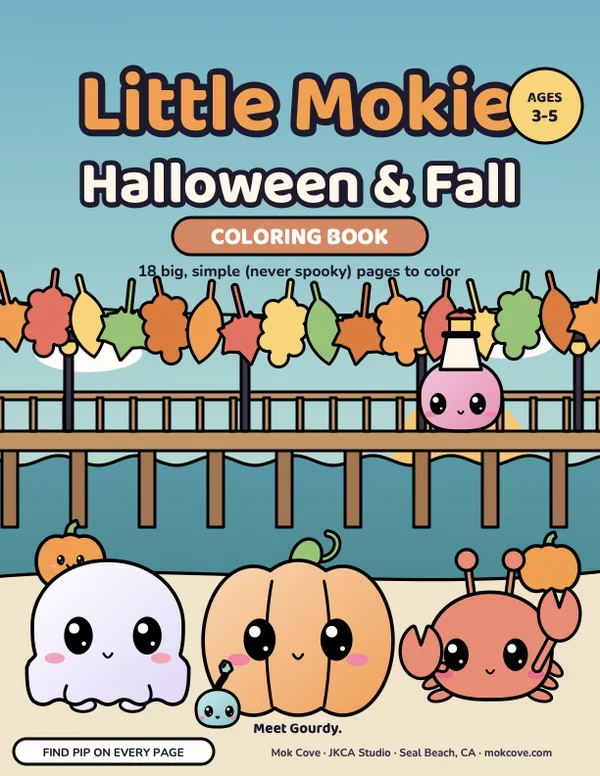 Both covers side by side: Little Mokie Halloween & Fall and the Big Kid Edition.