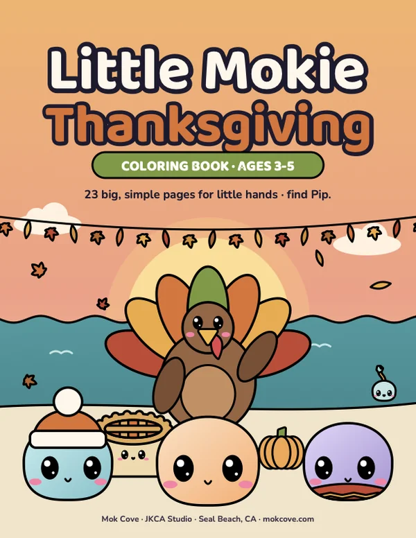 Both covers side by side: Little Mokie Thanksgiving and the Big Kid Edition.