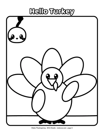 Hello Turkey: a coloring page from the Little Mokie book.